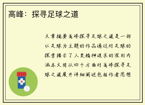 高峰：探寻足球之道